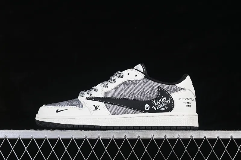 All categories Air Jordan Jordan series basketball shoes Air Jordan 1 Low High-end customized low-top sneakers Travis Scott x Fragment Design x Air Jordan 1 Low OG SP AJ1 Joe 1 joint white and gray plaid low-top cultural casual sneakers DZ2688-013